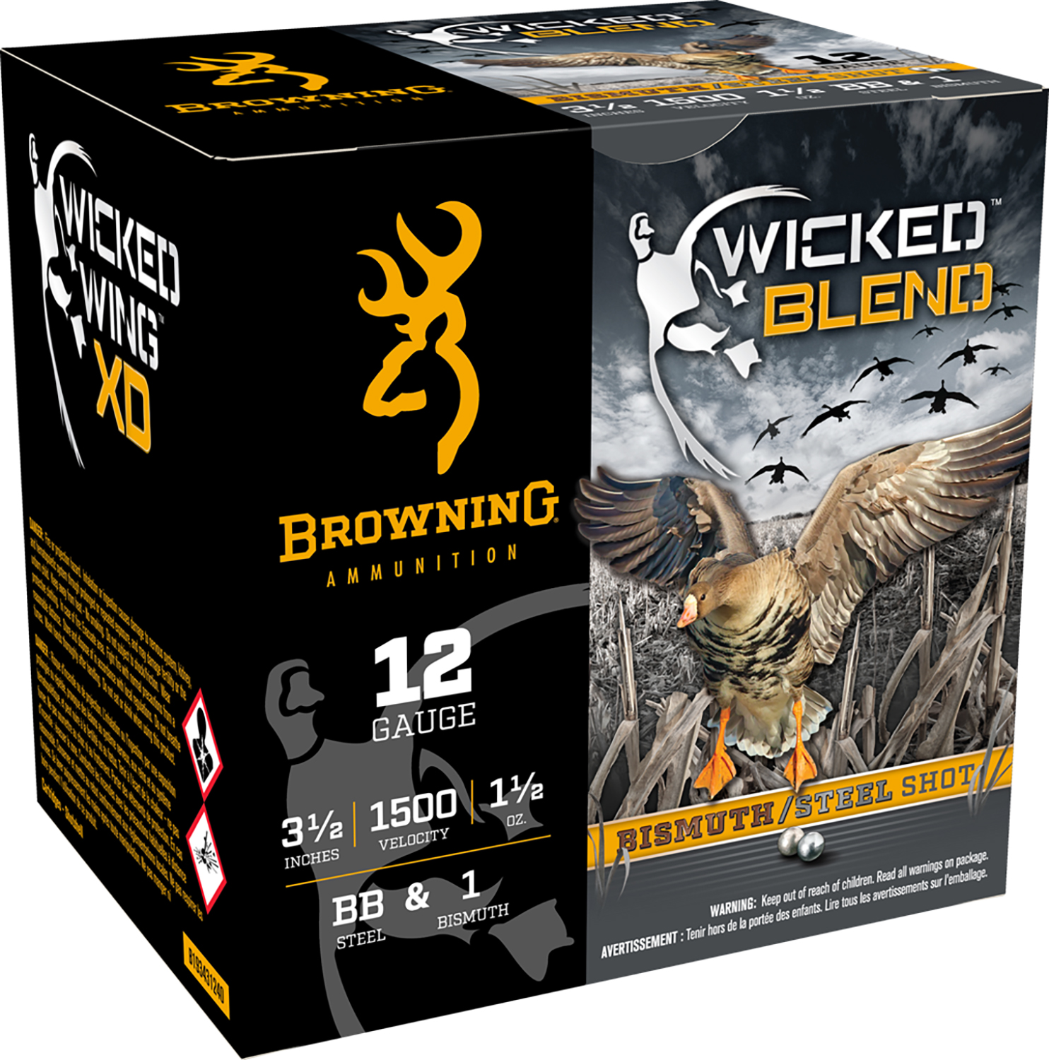 Browning Ammo B193431240 Wicked Blend  12Gauge 3.50″ 1 1/2oz BB/1BI Shot 25 Per Box/10 Case