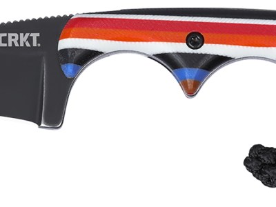 CRKT 2385G Minimalist 1.98″ Fixed Wharncliffe Plain Black Stonewashed D2 Steel Blade, Red/White/Blue G10 Handle