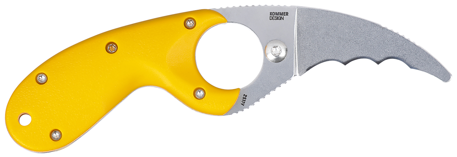 CRKT 2511Y Bear Claw  2.39″ Fixed Hawkbill Serrated Powder Coated AUS8A SS Blade, Yellow Textured GRN Handle
