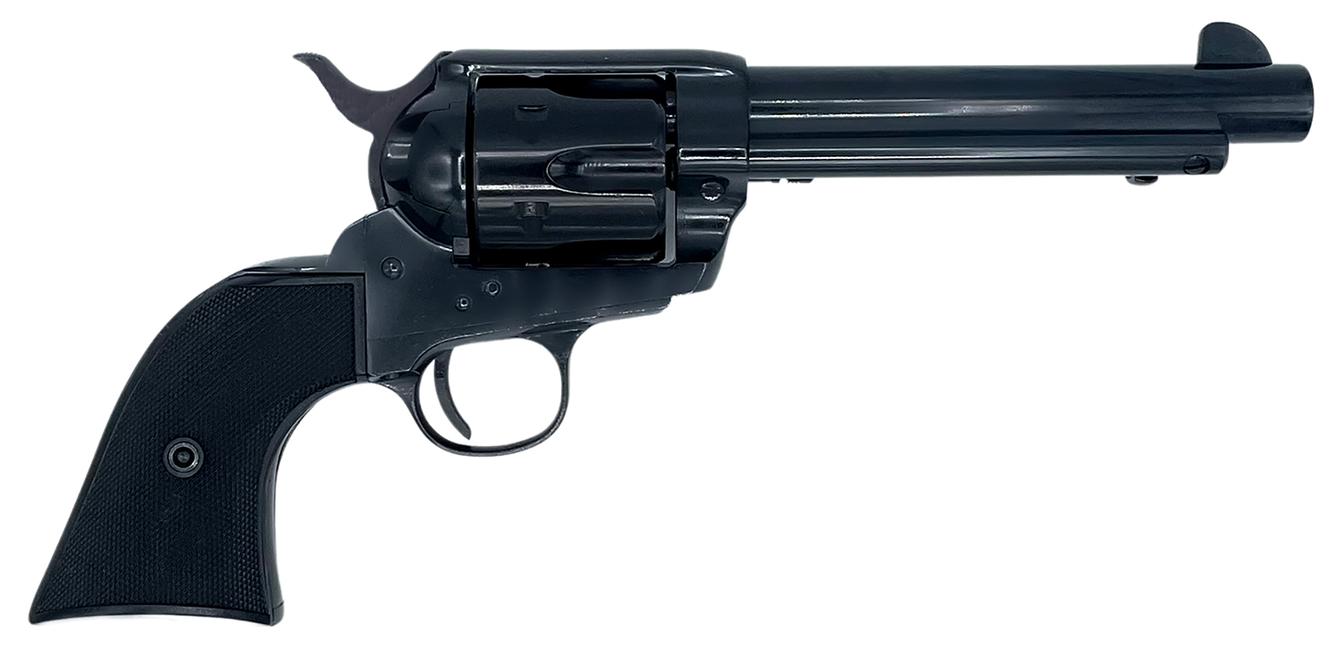 Taylors & Company  1873 Pietta 45 Colt (Long Colt) 6 Shot 5.50″ Overall Blued Steel Round Barrel, Cylinder & Frame, Black Checkered Plastic Navy Grip, Exposed Hammer
