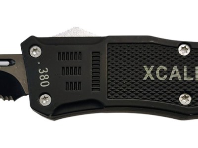 Xcaliber Knife Company  380 ACP  Large 3.80″ OTF Part Serrated Black 440C SS Blade, 5.30″ Steel Handle