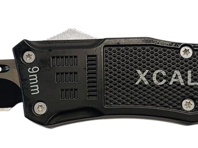 Xcaliber Knife Company  9mm  Large 3.80″ OTF Drop Point Black 440C SS Blade, 5.30″ Steel Handle