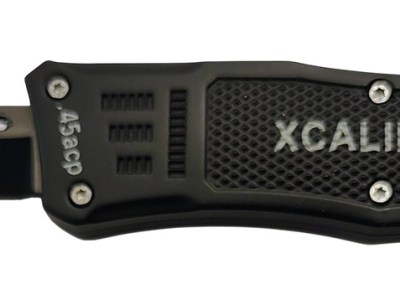 Xcaliber Knife Company  45 ACP  3.25″ OTF Tanto Plain Black 440C SS Blade, 4.64″ Steel Handle