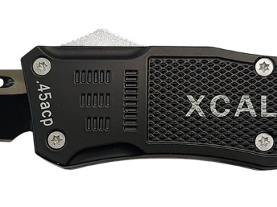 Xcaliber Knife Company  45 ACP  Large 3.80″ OTF Tanto Plain Black 440C SS Blade, 5.30″ Steel Handle