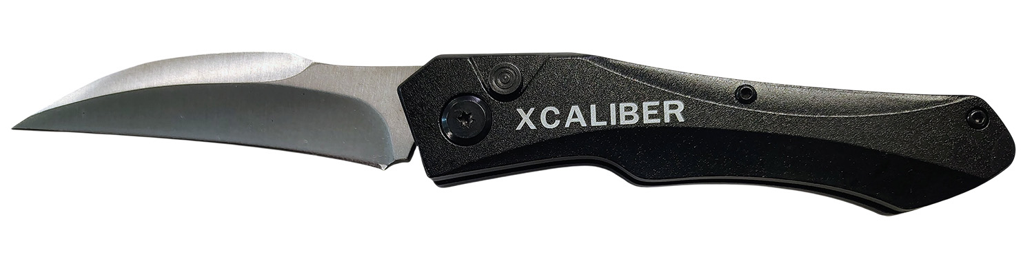 Xcaliber Knife Company  Switch Blade  3.25″ Folding Sheepsfoot Plain Stainless D2 Steel Blade, 4.50″ Black Aluminum Handle