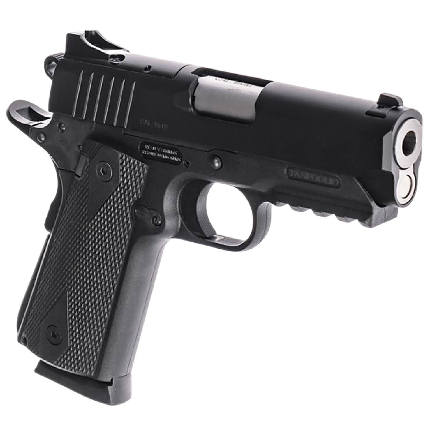 Tanfoglio TFPUGIO9OR Pugio  Compact 9mm Luger 10+1 3.54″ Stainless Bull Barrel, Black Steel Optic Ready/Serrated Slide, Black Polymer Frame w/Beavertail & Picatinny Rail, Textured Grip