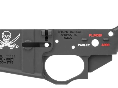 Spikes STLS016CFA Calico Jack Stripped Lower Receiver Multi-Caliber 7075-T6 Aluminum Black Anodized with Color Fill for AR-15