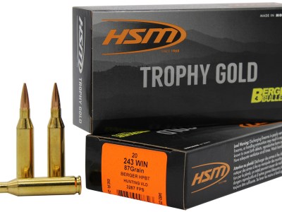 HSM 24387VLD Trophy Gold Extended Range 243 Win 87 gr Berger Hybrid Tactical Open Tip Match 20 Per Box/ 25 Case