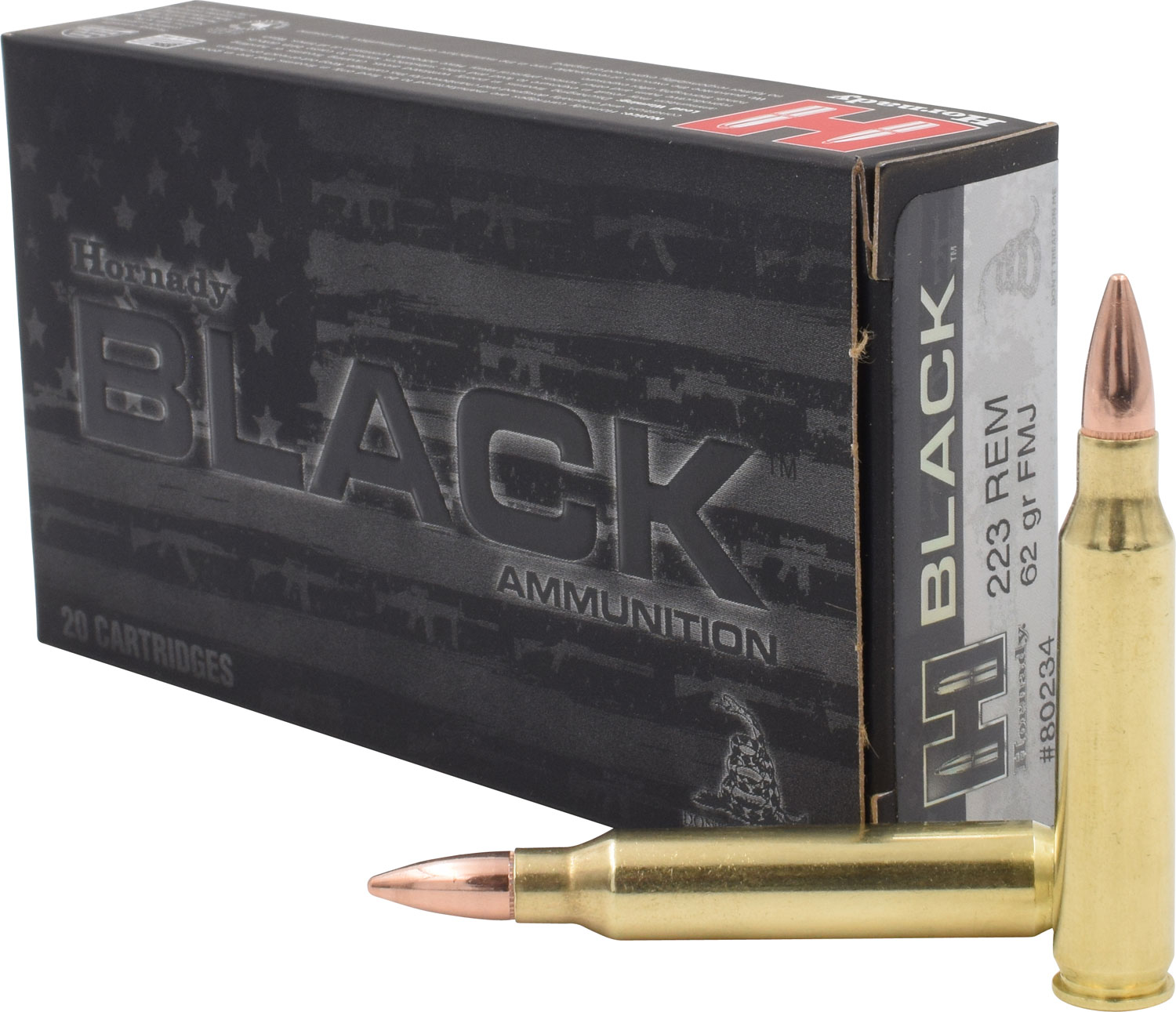 Hornady 80234 Black  223Rem 62gr Full Metal Jacket 20 Per Box/10 Case