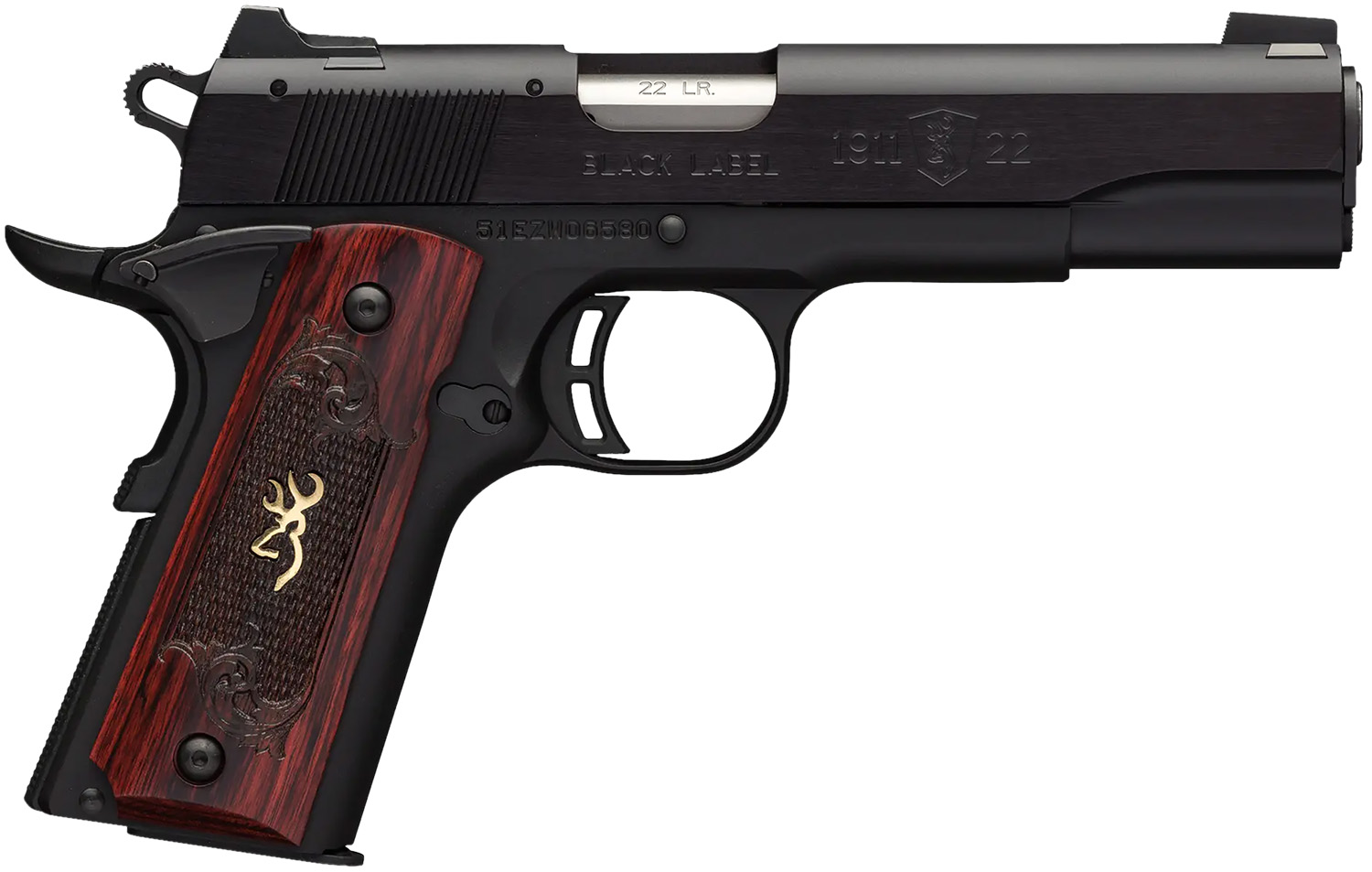 Browning 051851490 1911-22 Black Label Medallion Full Size Frame 22 LR 10+1, 4.25″  Target Crown Barrel, Matte Black Serrated Slide & Aluminum Frame w/Beavertail