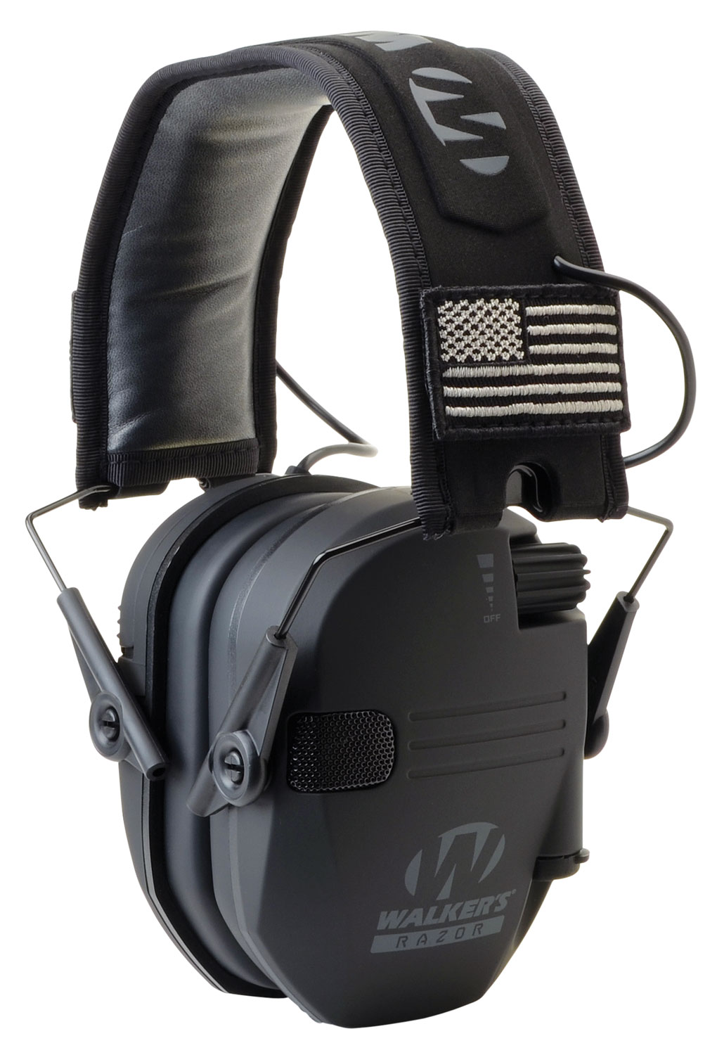 Walker’s GWPRSEMPAT Razor Patriot Slim Electronic Muff 23 dB Over the Head Black w/Flag Patch Polymer