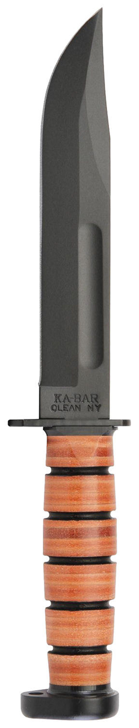 Ka-Bar 1317 Dog’s Head Utility Knife 7″ Fixed Clip Point Plain Black 1095 Cro-Van Blade, Brown Leather Handle, Includes Sheath