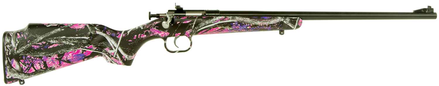 Crickett KSA2160 Youth  22 LR 1rd 16.12″ Barrel & Receiver, Fixed Front/Adjustable Rear Peep Sight, Hydro Dipped Muddy Girl Synthetic Stock w/11.5″ LOP, Rebounding Firing Pin Safety