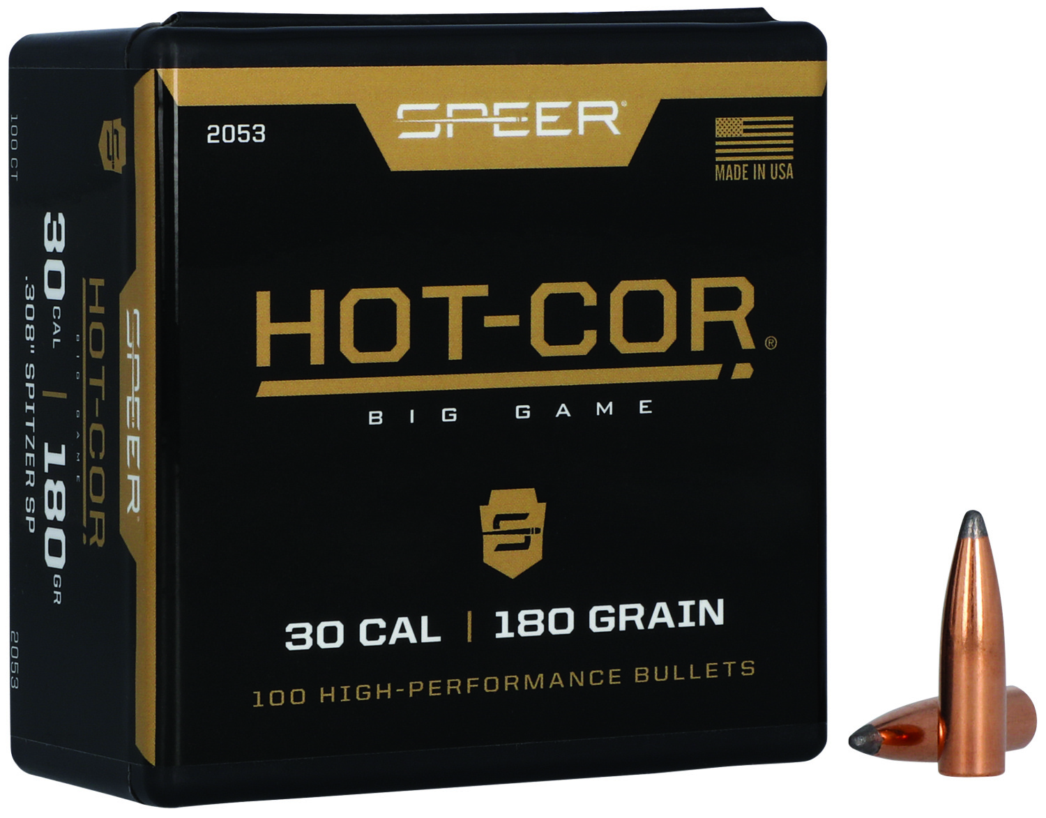 Speer 2053 Hot-Cor  30Cal 180gr Spitzer Soft Point 100 Per Box/5 Case