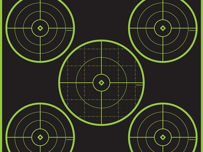 TruGlo TG11A12 Tru-See 5-Bull Target Self-Adhesive Heavy Paper Black/Green 12″x12″ 5-Bullseye 12 Pack