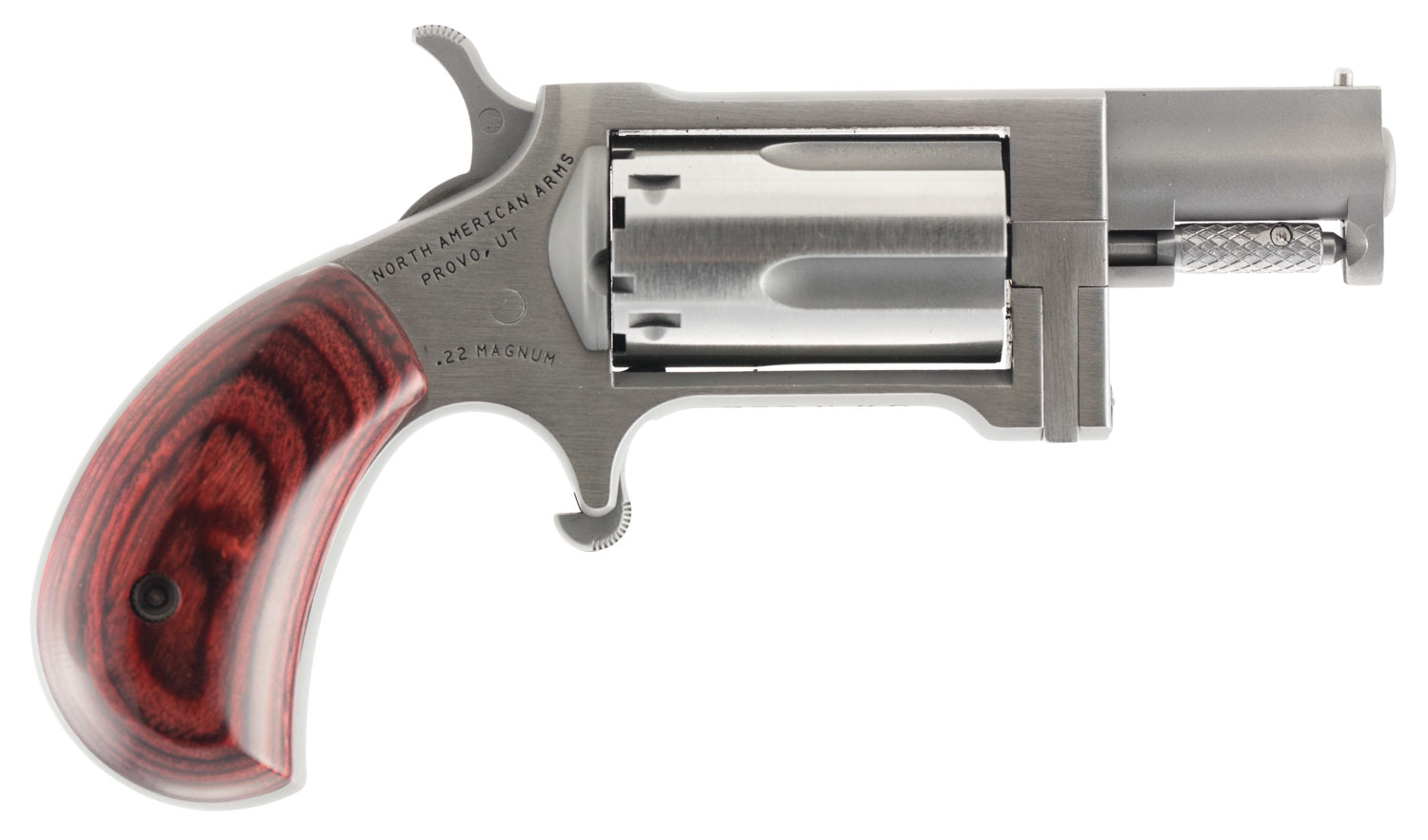 North American Arms SW Sidewinder  22 WMR 5 Shot 1.50″ Stainless Steel Barrel, Frame & Cylinder, Rosewood Birdshead Grip Exposed Hammer