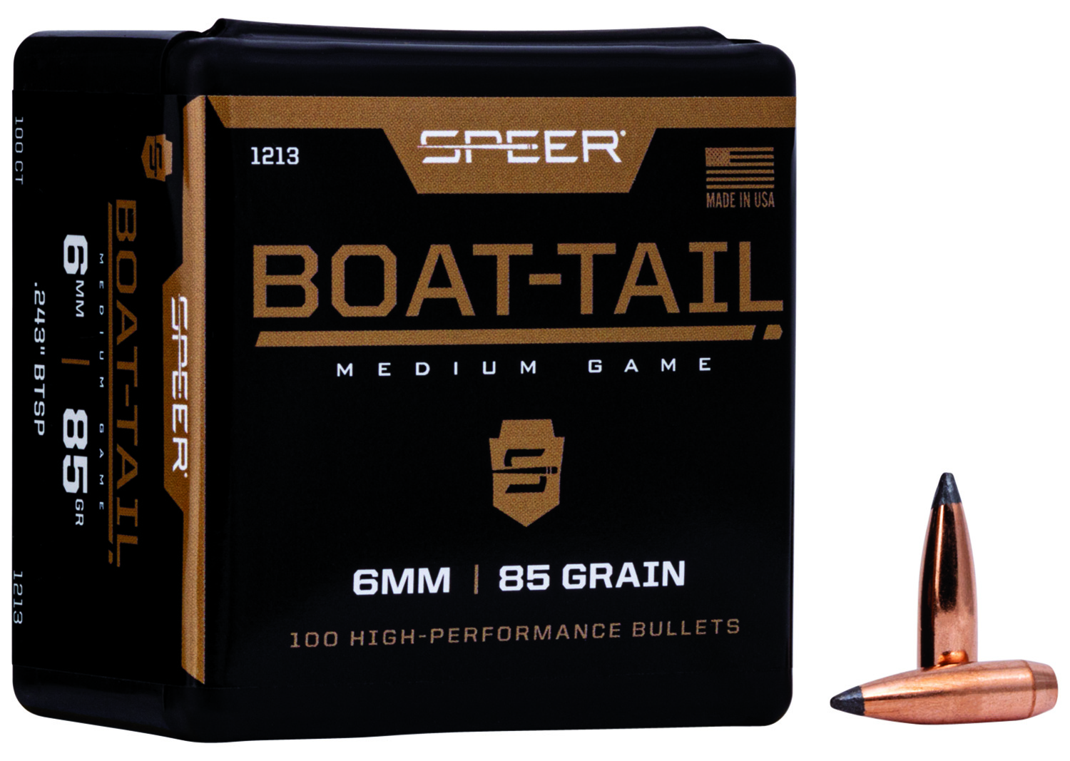 Speer 1213 Boat-Tail  6mm 85gr Jacketed Soft Point Boat Tail 100 Per Box/5 Case