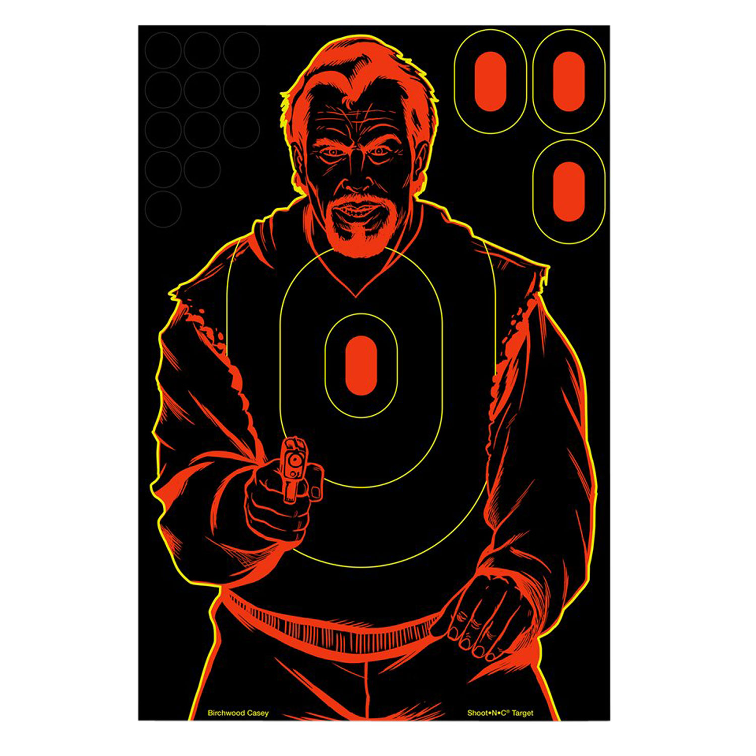 Birchwood Casey 34645 Shoot-N-C Reactive Target Self-Adhesive Paper Black/Red 12″x18″ Bad Guy Silhouette 5 Pack