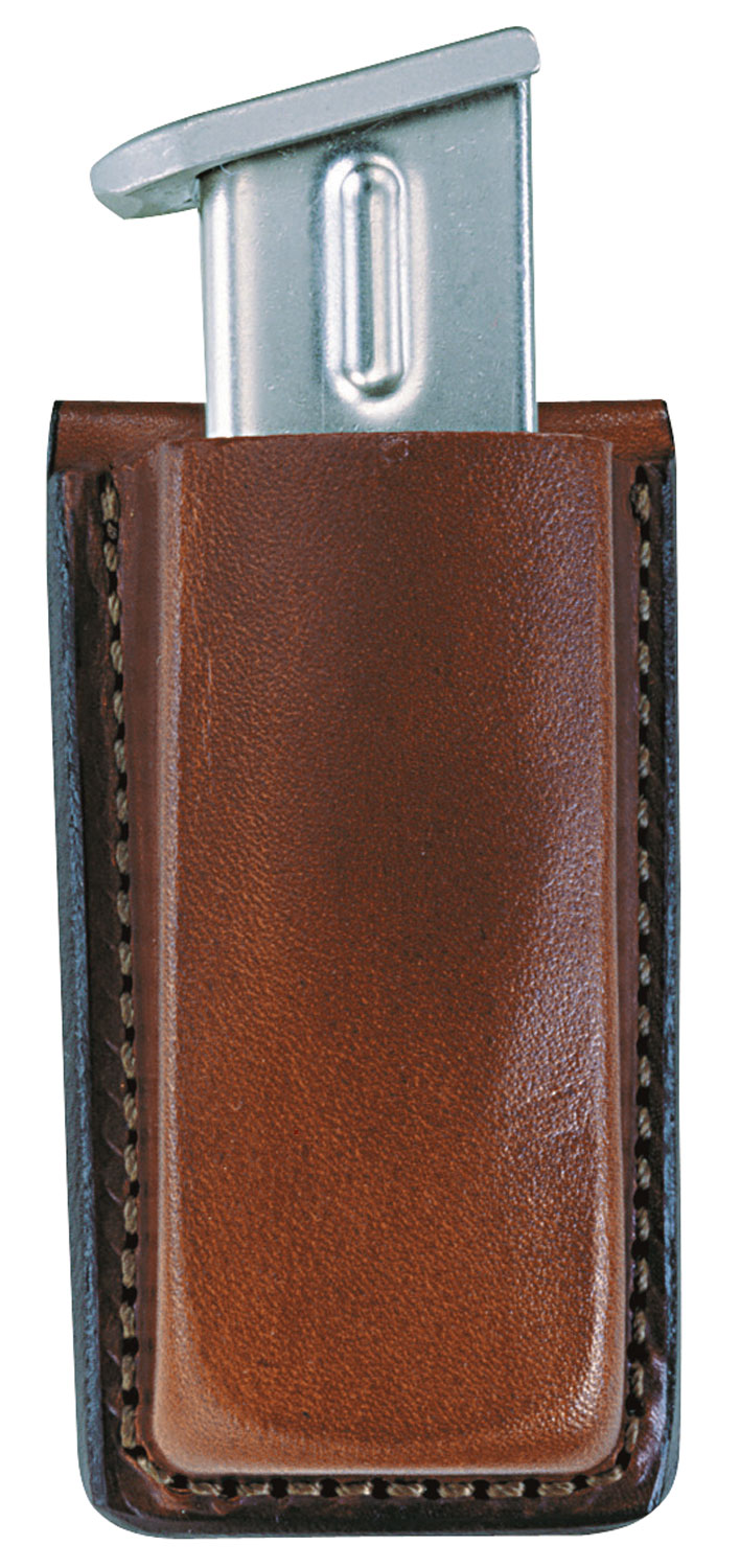 Bianchi 10737 Open Top Mag Pouch  Single Tan Leather Belt Clip Compatible w/ 9mm/40/ 45/380 Belts 1.75″ Wide