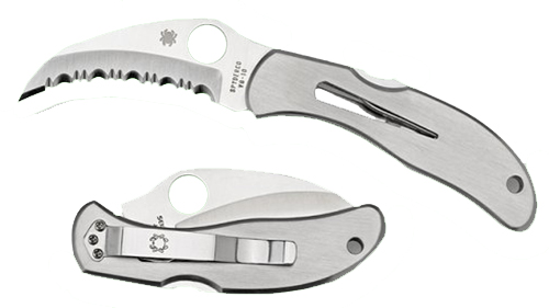 Spyderco C08S Harpy  2.75″ Folding Hawkbill Serrated VG-10 SS Blade Stainless Steel Handle Includes Pocket Clip