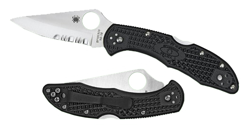Spyderco C11PSBK Delica 4  2.88″ Folding Drop Point Part Serrated VG-10 SS Blade, Black Textured FRN Handle, Includes Pocket Clip