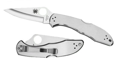 Spyderco C11P Delica 4  2.95″ Folding Drop Point Plain VG-10 SS Blade/ Stainless Steel Handle Includes Pocket Clip