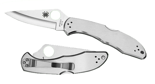 Spyderco C11P Delica 4  2.95″ Folding Drop Point Plain VG-10 SS Blade/ Stainless Steel Handle Includes Pocket Clip