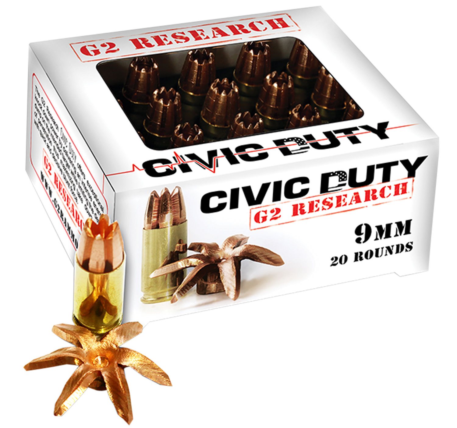G2 Research G00602 Civic Duty  9mmLuger 96gr Copper Expansion Projectile 20 Per Box/25 Case