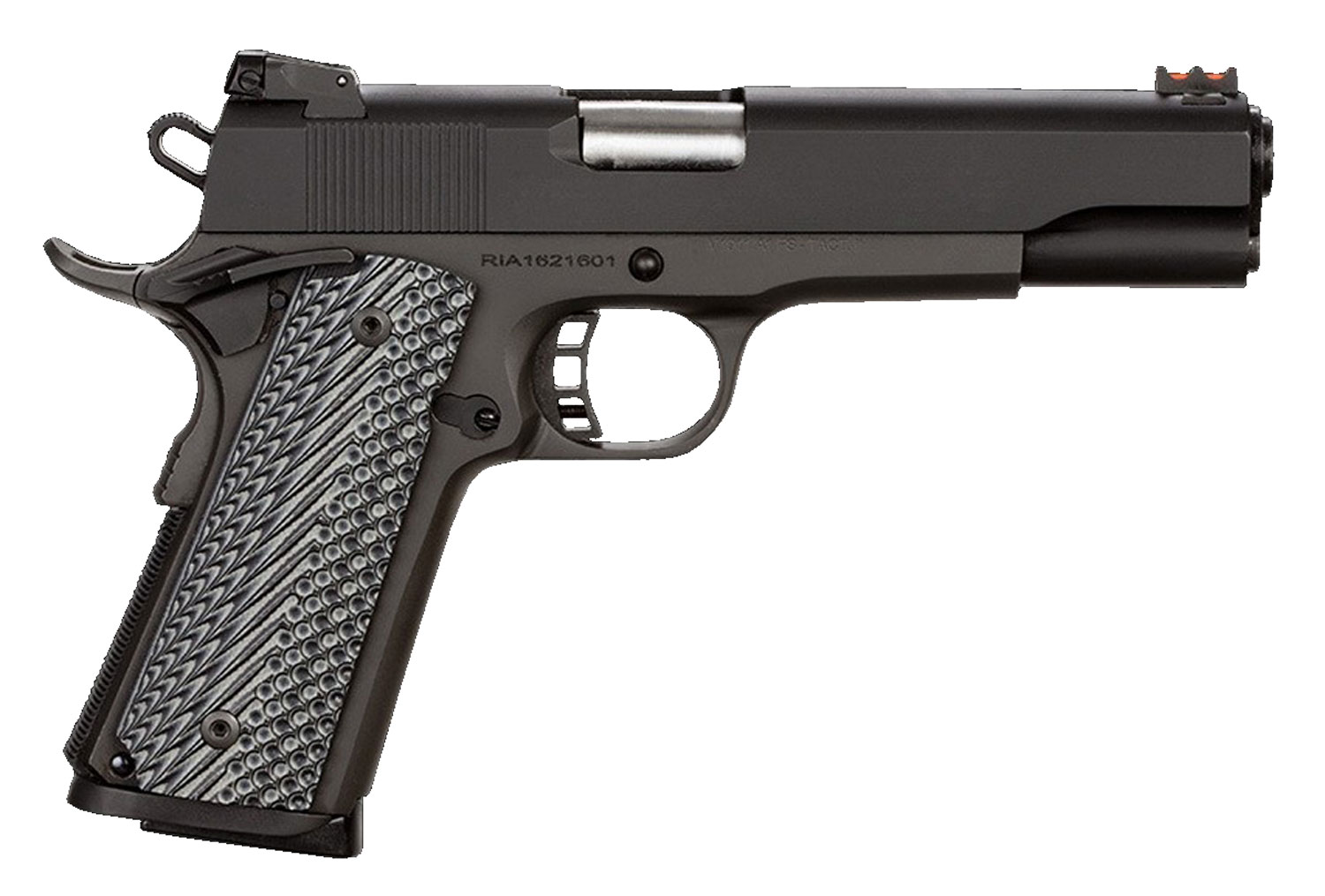 Rock Island 51486 Rock Ultra FS 45 ACP Caliber with 5″ Barrel, 8+1 Capacity, Overall Black Parkerized Finish Steel, Beavertail Frame, Serrated Slide & Black/Gray G10 Grip