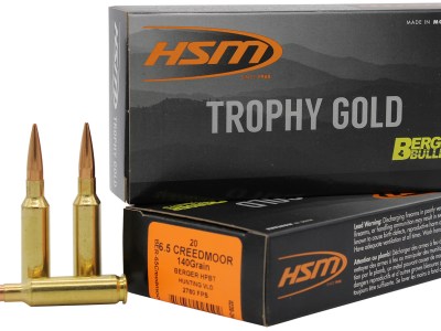 HSM 65CREEDMOOR140VLD Trophy Gold Extended Range 6.5 Creedmoor 140 gr Berger Hybrid Tactical Open Tip Match 20 Per Box/ 25 Case