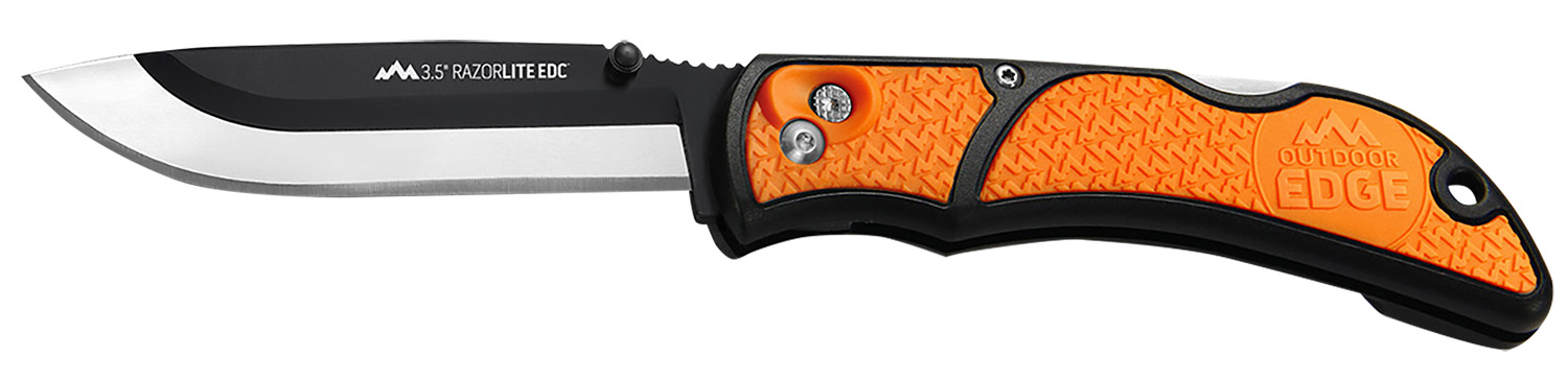 Outdoor Edge RLB30C RazorLite  3.50″ Folding Drop Point Tanto Plain 420J2 SS Blade Black/Orange Polymer Handle