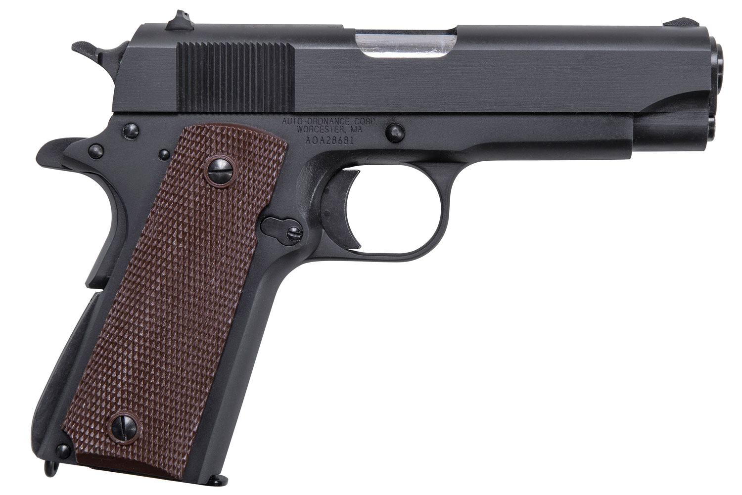 Auto-Ordnance 1911BKOC 1911 A1 Commander 45 ACP 7+1 4.25″ Matte Black Serrated  Carbon Steel Slide Matte Black Matte Black Carbon Steel Brown Checkered Polymer Grips Right Hand