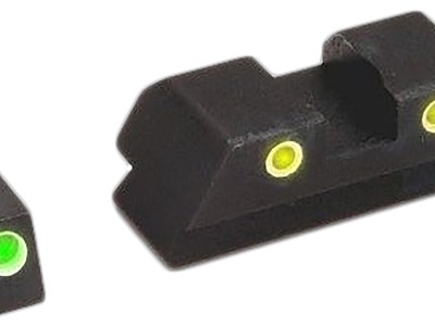 AmeriGlo GL121 Classic Tritium Sight Set for Glock  Green Tritium White Outline Front Sight-Yellow Tritium White Outline Rear Sight