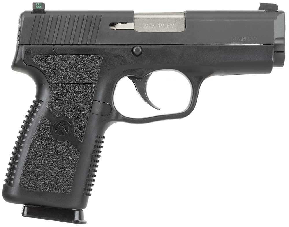 Kahr Arms KP9094N P *CA Compliant 9mm Luger Caliber with 3.60″ Barrel, 7+1 Capacity, Black Finish Frame, Serrated Matte Black Stainless Steel Slide, Polymer Grip & TruGlo Night Sigts