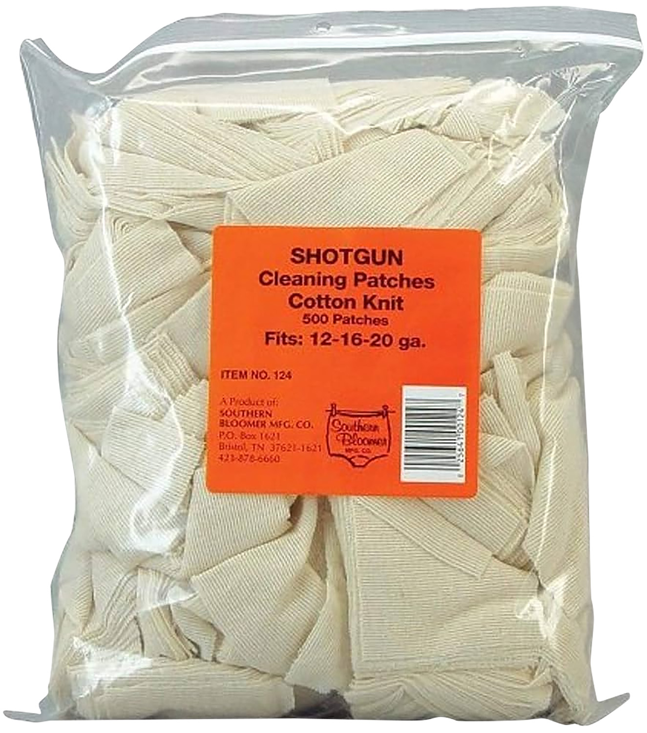 Southern Bloomer 124 Cleaning Patches  12/16/20 Gauge Shotgun Cotton 500/Pkg