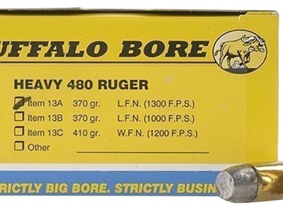 Buffalo Bore Ammunition 13A20 Heavy Strictly Business 480Ruger 370gr Lead Flat Nose 20 Per Box/12 Case