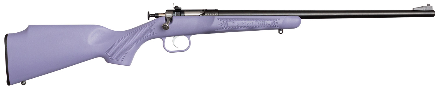 Crickett KSA2306 Youth  22 LR 1rd 16.12″ Blued Barrel & Receiver, Fixed Front/Adjustable Rear Peep Sights, Purple Synthetic Stock w/11.5″ LOP, Rebounding Firing Pin Safety