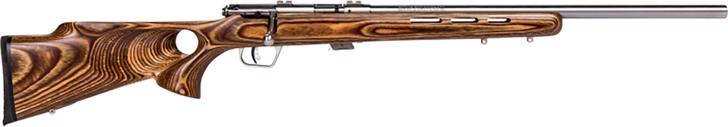 Savage Arms 25725 Mark II BTVS Full Size 22 LR 5+1 21″ Satin Heavy Button Rifled Barrel, Satin Drilled & Tapped Stainless Steel Receiver, Satin Brown Thumbhole Laminate Stock, Right Hand