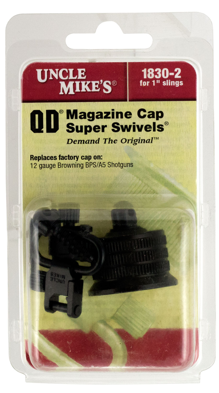 Uncle Mike’s 18302 Mag Cap Swivel Set made of Steel with Blued Finish, 1″ Loop Size & Quick Detach Style for 12 Gauge Browning BPS, A5 Includes Two Super Swivels