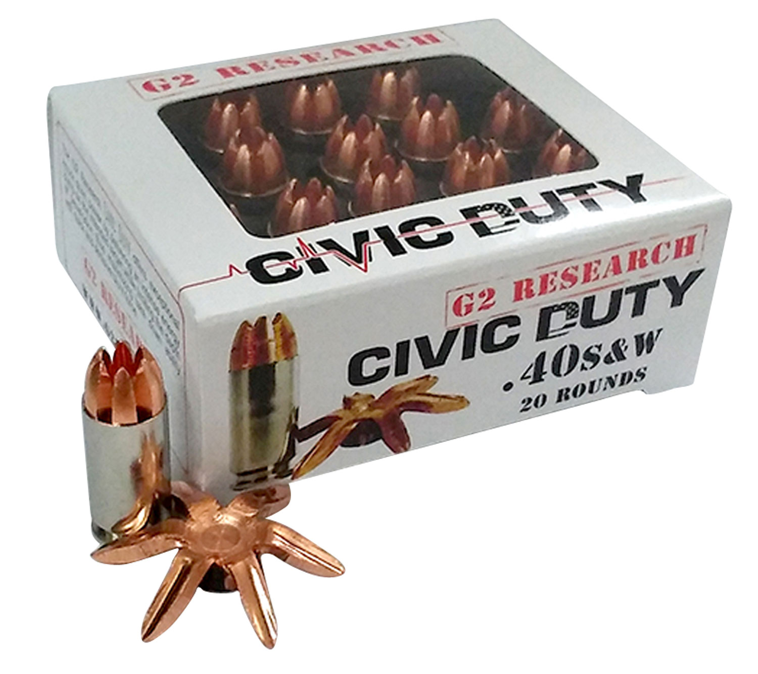 G2 Research G00620 Civic Duty  40S&W 122gr Copper Expansion Projectile 20 Per Box/25 Case