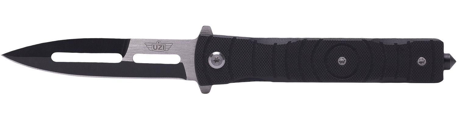 Uzi Accessories UZKFDR014 Mossad III 3.50″ Folding Spear Point Plain Black/Silver Stainless Steel Blade Black G10 Handle Features Glass Breaker Includes Metal Clip