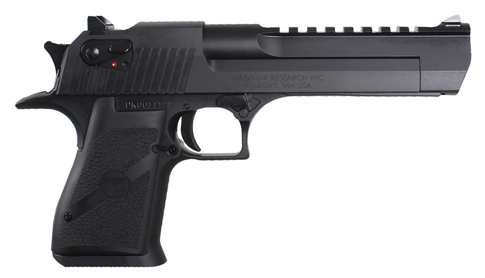 Magnum Research DE50 Desert Eagle Mark XIX 50 AE Caliber with 6″ Picatinny Rail Barrel, 7+1 Capacity, Overall Black Finish Carbon Steel, Beavertail Frame, Serrated Slide & Rubber Grip