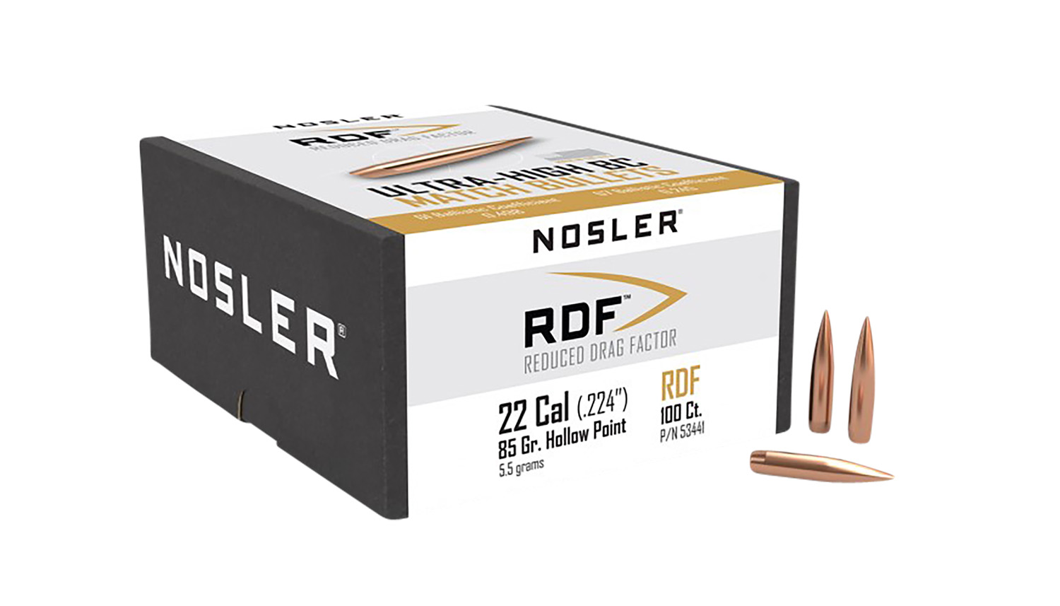 Nosler 53441 RDF Match 22Cal 85gr Hollow Point Boat Tail 100/Box