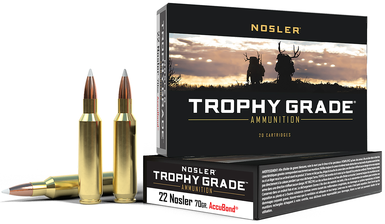 Nosler 60918 Trophy Grade  22Nosler 70gr Nosler AccuBond 20 Per Box/20 Case