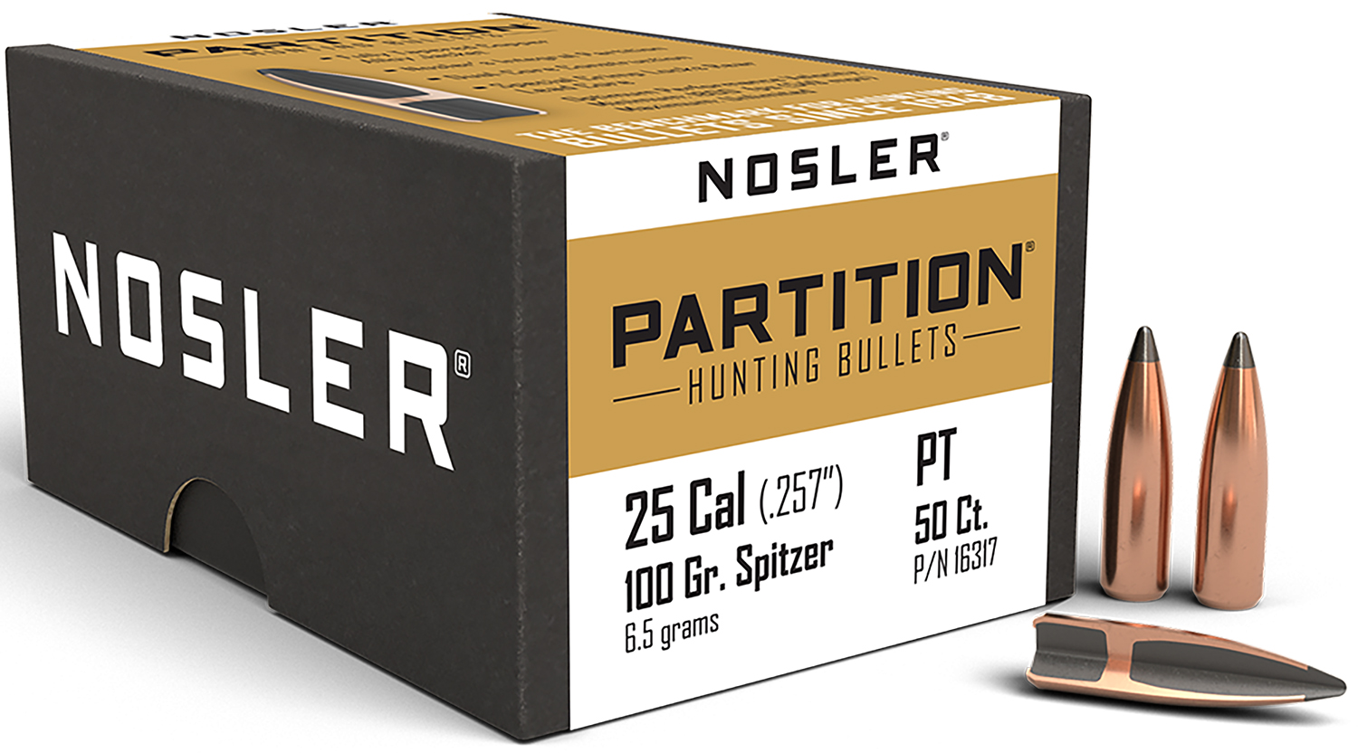 Nosler 16317 Partition  25Cal 100gr Spitzer 50/Box