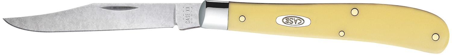 Case 031 S Trapper Slimline 3.25″ Folding Clip Point Plain Tumble Polish Chrome Vanadium Steel Blade Yellow Synthetic Handle