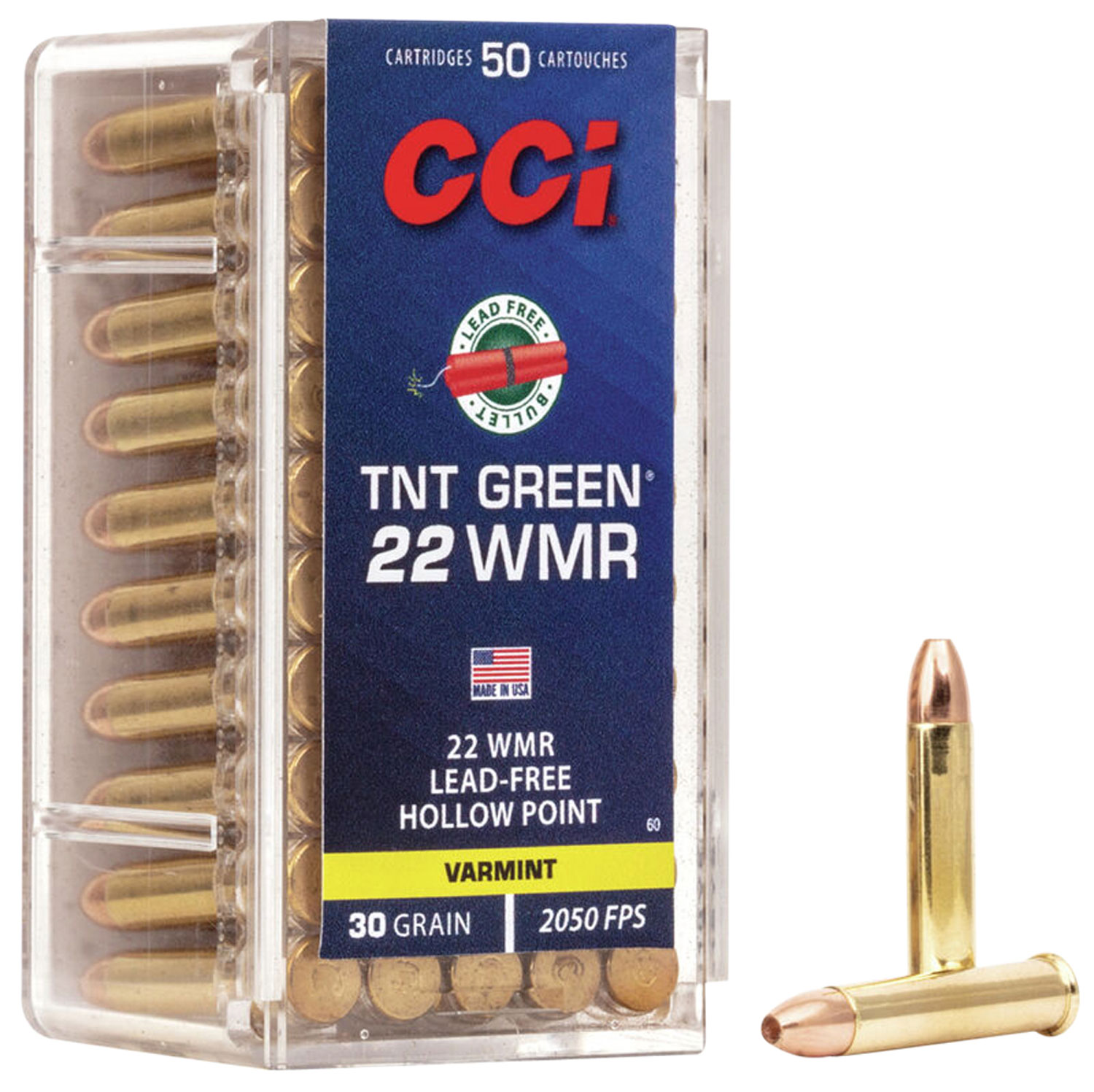 CCI 0060 TNT Green  22WMR 30gr Speer TNT Green Hollow Point 50 Per Box/40 Case