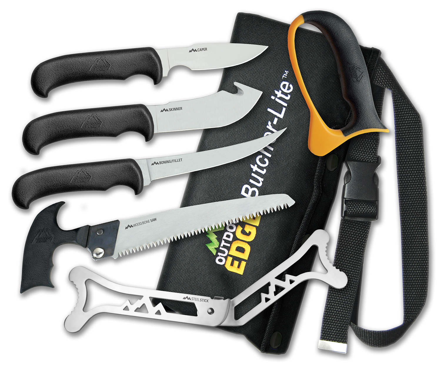 Outdoor Edge BL1 ButcherLite  4.30″/4.50″/5.9″/6″ Folding Plain/Saw 420J2 Stainless Steel Blade FRN Black Handle