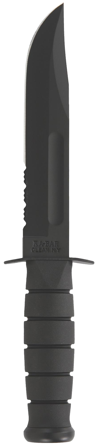 Ka-Bar 1214 Fighting/Utility  7″ Fixed Clip Point Serrated Black 1095 Cro-Van Blade, Black Kraton G Handle, Includes Sheath
