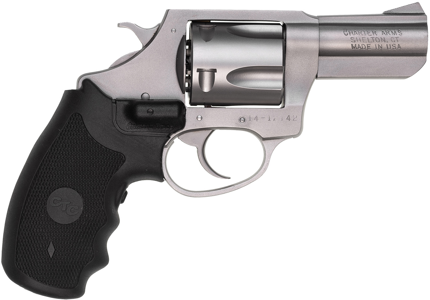 Charter Arms 74424 Bulldog  Large 44 Special, 5 Shot 2.50″ Matte Stainless Steel Barrel, Cylinder & Frame w/ Black Crimson Trace Laser Grip